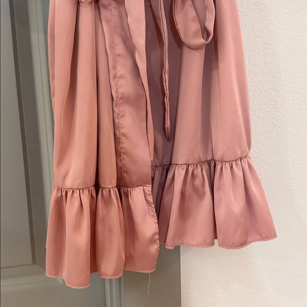 Satin Pink Ruffle Trim Robe - Picture 4 of 5